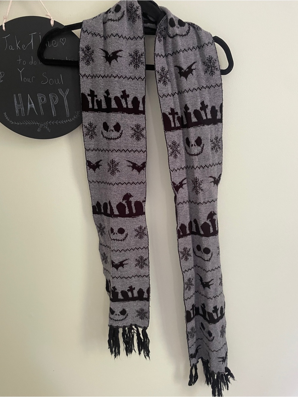 The Nightmare Before Christmas Gray/Black Reversible Knit Scarf